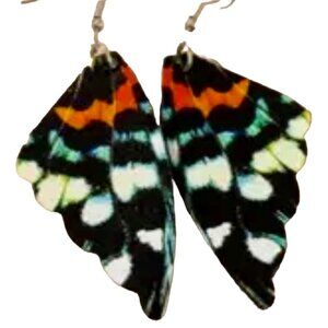 Butterfly Wing Dangle Earrings,  Black, White, Orange, Blue